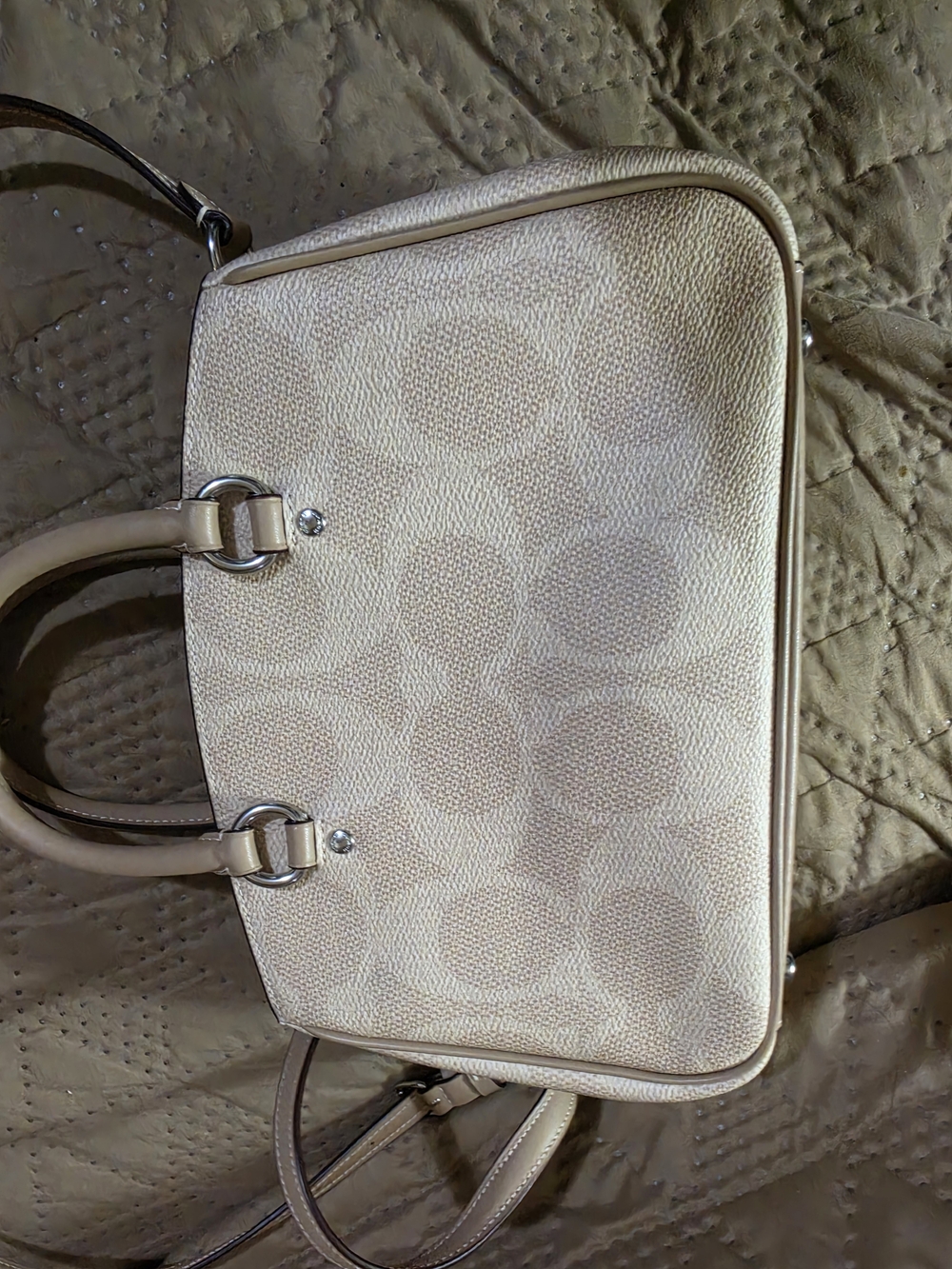 Coach Pebbled Leather Logo Satchel in Light Beige - Picture 4 of 10